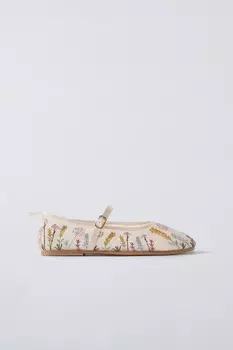 Вышитые балетки ZARA, разноцветный