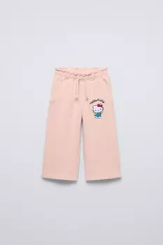 Вышитые брюки-кюлоты hello kitty ZARA, бежево-розовый