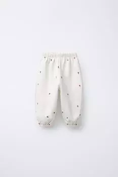 Вышитые брюки с неоновыми вставками ZARA, цвет Stone