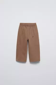 Вышитые брюки ZARA, цвет chocolate