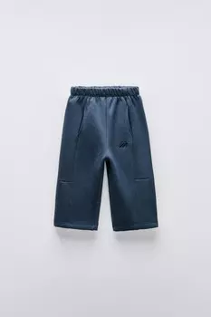 Вышитые брюки ZARA, темно-синий