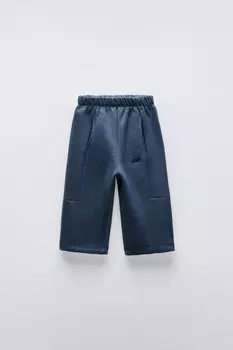 Вышитые брюки ZARA, темно-синий