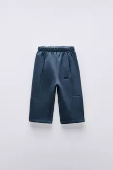 Вышитые брюки ZARA, темно-синий
