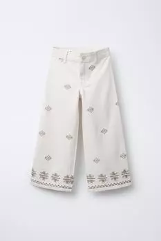 Вышитые джинсы в морском стиле ZARA, бежевый