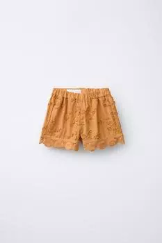 Вышитые листьев и крючком цветок шорты бермуды ZARA, цвет Brick