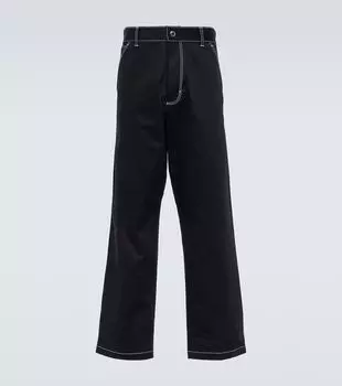 Вышитые прямые хлопковые брюки Prada, черный