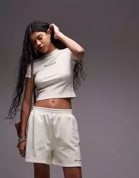 Вышитые шорты-джоггеры Topshop Limonata цвета экрю