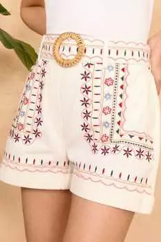 Вышитые шорты с поясом Love & Roses, белый