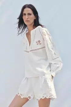 Вышитые шорты с вытачками ZARA, белый