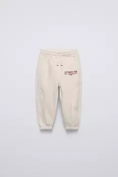 Вышитые спортивные брюки ZARA, экрю