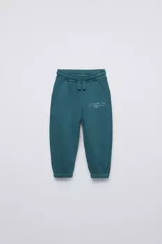Вышитые спортивные брюки ZARA, голубоватый