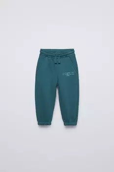 Вышитые спортивные брюки ZARA, голубоватый