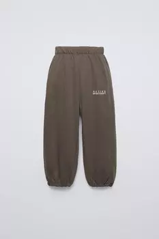 Вышитые спортивные брюки ZARA, коричневый