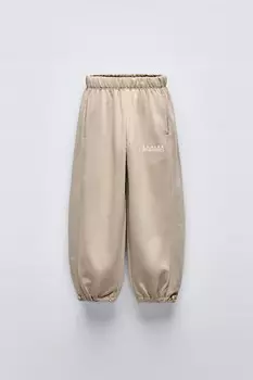Вышитые спортивные брюки ZARA, коричневый/серо-коричневый