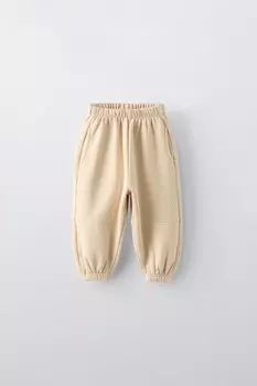 Вышитые спортивные брюки ZARA, середина экрю