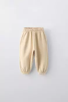 Вышитые спортивные брюки ZARA, середина экрю