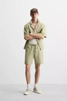Вышитые текстурированные шорты-бермуды ZARA, цвет Light khaki
