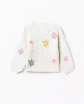 Вышитый ажурный свитер Sfera, белый