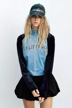 Вышитый бархатный пиджак ZARA, синий