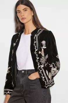 Вышитый бархатный жакет «Фиби» Monsoon, черный