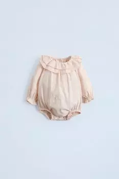 Вышитый боди ZARA, светло-розовый