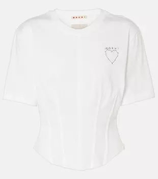 Вышитый хлопковый топ-бюстье Marni, цвет lily white