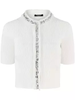 Вышитый кардиган с короткими рукавами Balmain, белый