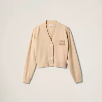 Вышитый кашемировый кардиган Miu Miu, белый