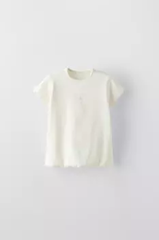 Вышитый ребёнчатый топ ZARA, экрю