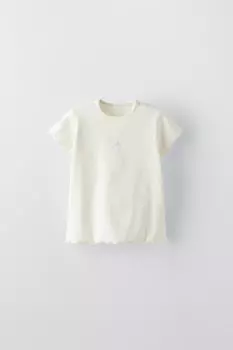 Вышитый ребёнчатый топ ZARA, экрю