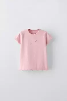 Вышитый ребёнчатый топ ZARA, пастельно-розовый