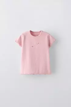 Вышитый ребёнчатый топ ZARA, пастельно-розовый