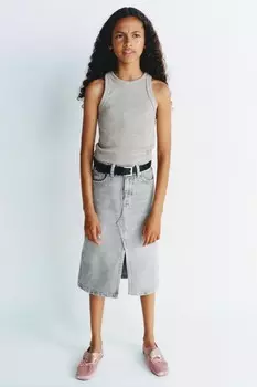 Вышитый ребёнчатый топ ZARA, серый мергель