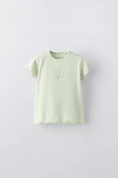 Вышитый ребёнчатый топ ZARA, зеленоватый