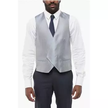 Вышитый шелковый двубортный жилет с прорезными карманами Corneliani, Light Blue