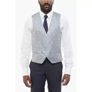 Вышитый шелковый двубортный жилет с прорезными карманами Corneliani, Light Blue