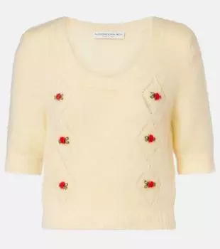 Вышитый свитер из мохера Alessandra Rich, Pale Yellow