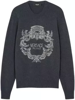 Вышитый свитер с Медузой Versace, серый