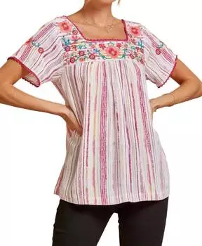 Вышитый топ Babydoll цвета слоновой кости и пурпурного цвета ANDREE BY UNIT