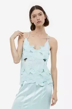 Вышитый топ H&M, светло-бирюзовый