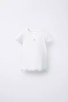 Вышитый топ в рубчик ZARA, белый
