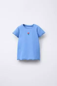 Вышитый топ в рубчик ZARA, цвет Bluish