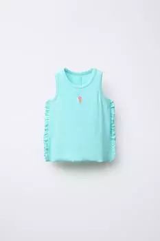 Вышитый топ-жилет в рубчик с оборками ZARA, цвет Mid-turquoise