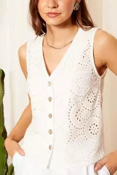 Вышитый жилет без рукавов на пуговицах Friends Like These, белый