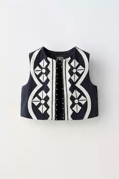 Вышитый жилет ZARA, синий