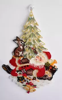 Вышивка Плауэна на окне картина "Санта Клаус" Stickereien Plauen 23х36 см, цвет bunt