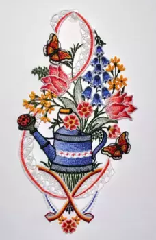 Вышивка Плауэнская картина на окно "Окно картина Лейка", настоящее плауэнское кружево Stickereien Plauen 18х34 см, цвет bunt