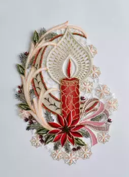 Вышивка Плауэнская картина на окно "Окно картина свеча", настоящее Плауэнское кружево Stickereien Plauen 22х31 см, цвет bunt