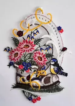 Вышивка Плауэнская картина на окно "Птица на туфельке" Stickereien Plauen 22х32 см, цвет bunt