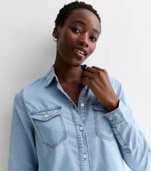 Высокая бледно-синяя джинсовая рубашка с длинным рукавом New Look, бледно-голубой